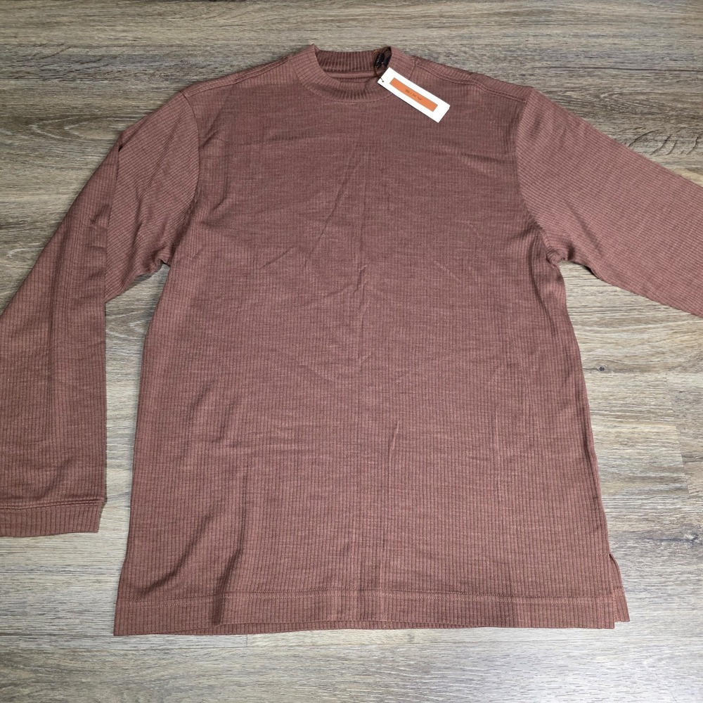 Axis Mens Silk Wool Ribbed Mock Neck Long Sleeve Sweater Brown‎ CH22817 CPH M